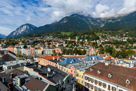 Beautiful view from tower in city center of Innsbruck, Austriaの写真素材