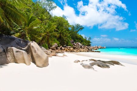 Beautiful Paradise beach - Anse Georgette at Praslin, Seychellesの写真素材
