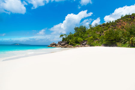 Beautiful Paradise beach - Anse Georgette at Praslin, Seychellesの写真素材
