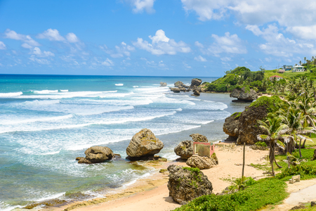 Rock formation on the beach of Bathsheba, East coast of  island Barbados, Caribbean Islands - travel destination for vacationの写真素材
