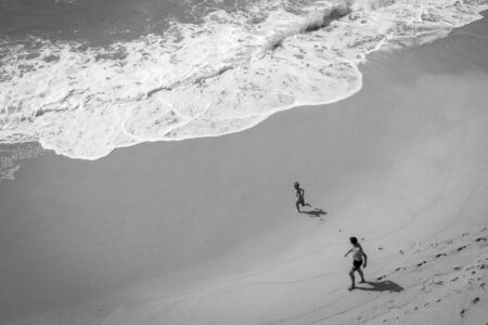 Family at beautiful beach Carvalho of Algarve, Portugalの写真素材