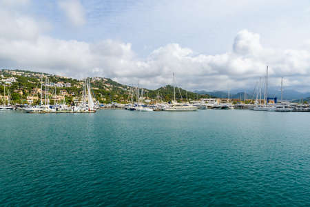 Port d'Andratx, Mallorca - old village in bay with beautiful coastのeditorial素材