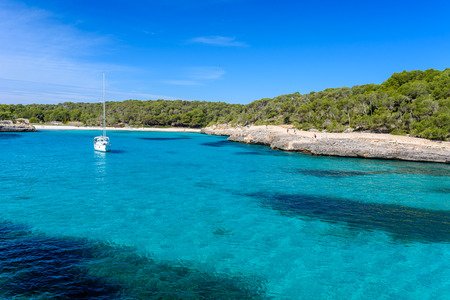 Beautiful Beach of Cala S'Amarador at Mondrago - Natural Park on Majorca Spain, Balearic Islands, Mediterranean Sea, Europeの写真素材