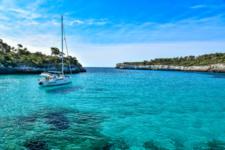 Beautiful Beach of Cala S'Amarador at Mondrago - Natural Park on Majorca Spain, Balearic Islands, Mediterranean Sea, Europeのeditorial素材