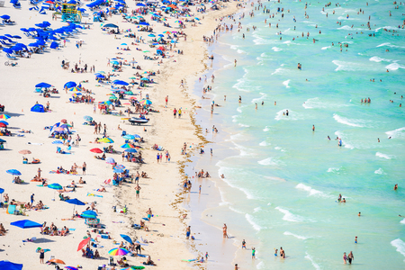 South Beach, Miami Beach. Tropical and Paradise coast of Florida, USA. Aerial view.のeditorial素材