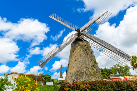 The Morgan Lewis Mill in Barbados - on tropical caribbean island - was the last working mill on the island and was believed to be built in 1727. Travel destination on island.のeditorial素材