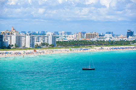 South Beach, Miami Beach. Tropical and Paradise coast of Florida, USA. Aerial view.のeditorial素材