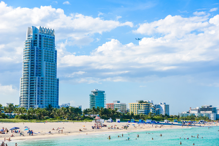 Miami South Beach at sunny summer day at the Caribbean sea, world famous travel location in Florida, USAの写真素材