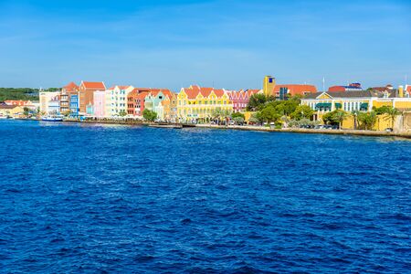 Colorful Buildings in Willemstad downtown, Curacao, Netherlands Antilles,  a small Caribbean island - travel destination for cruise ships or vacationの写真素材