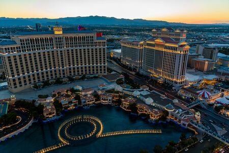 Aerial view of Las Vegas strip in Nevada at night - USAのeditorial素材