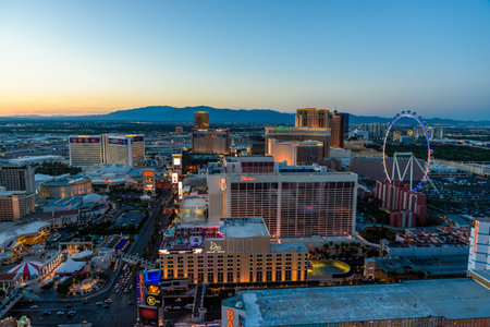 Aerial view of Las Vegas strip in Nevada at night - USAのeditorial素材