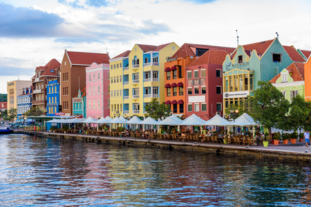 Colorful Buildings in Willemstad downtown, Curacao, Netherlands Antilles,  a small Caribbean island - travel destination for cruise ships or vacationのeditorial素材