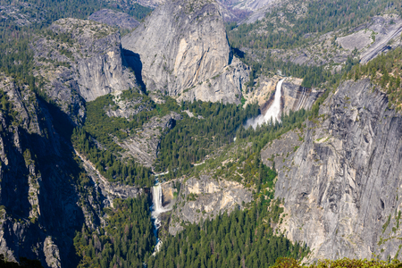 View Vernal and Nevada Falls from the Glacier Point in the Yosemite National Park, California, USAの写真素材