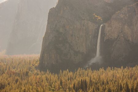 View of Yosemite Valley from Tunnel View point at sunrise - view to Bridalveil falls, El Capitan and Half Dome - Yosemite National Park in California, USAの写真素材