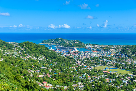 Castries, Saint Lucia - Tropical coast beach on the Caribbean island of St. Lucia. It is a paradise destination with a white sand beach and turquoiuse sea.の写真素材