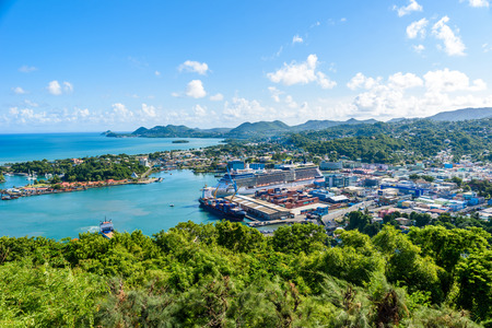 Castries, Saint Lucia - Tropical coast beach on the Caribbean island of St. Lucia. It is a paradise destination with a white sand beach and turquoiuse sea.のeditorial素材