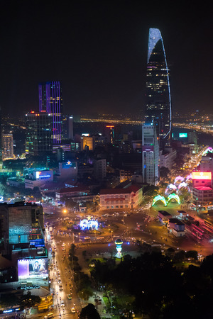 Center of Saigon City at night, Ho-Chi-Minh City - Vietnamのeditorial素材