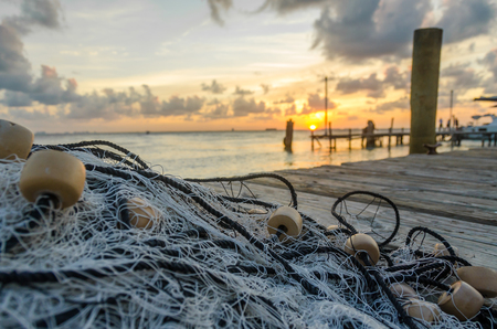 Fishing net at Pierの写真素材