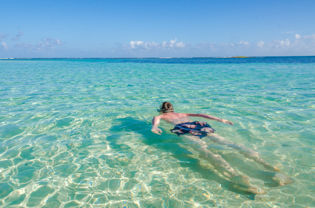 Belize Cayes - Small tropical island at Barrier Reef with paradise beach - known for diving, snorkeling and relaxing vacations - Caribbean Sea, Belize, Central Americaの写真素材