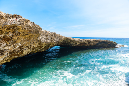 Shete Boka National park - Amazing landscape scenery around the small Caribbean island of Curacao in the ABC islands - Crashing waves at the beach and the beautiful coastlineの写真素材
