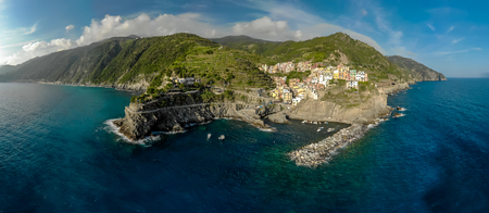 Manarola - Village of Cinque Terre National Park at Coast of Italy. Province of La Spezia, Liguria, in the north of Italy - Travel destination and attractions in Europe.の写真素材