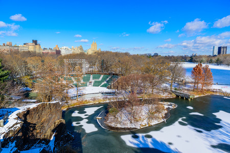 Lake in the Central Park of New York City in winter scenery, USAの写真素材
