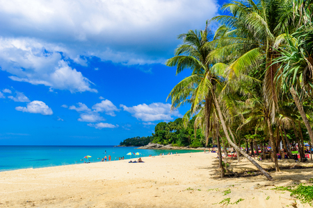 Surin beach, Paradise beach with golden sand, crystal water and palm trees, Patong area on Phuket Island, Tropical travel destination, Thailandの写真素材