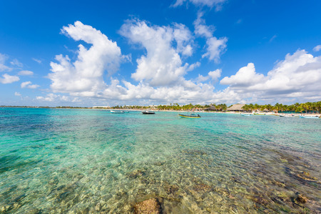 Akumal - paradise bay with beautiful white beach, close to Cancun, Yucatan, Mexicoの写真素材