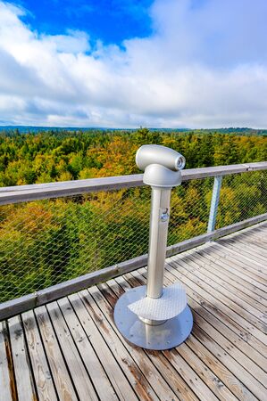 Treetop walk in Black Forest with 40m high Lookout tower with observation deck with beautiful view located at Sommerberg, Bad Wildbad - Travel destination in Germanyの写真素材