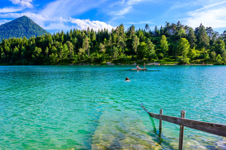 Urisee - clear blue water of Laki Uri at Reutte in Tirol, Austria