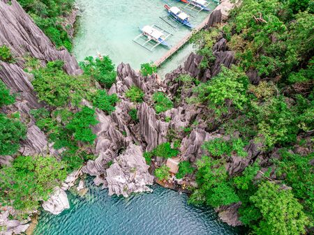 Aerial view of Barracuda Lake on paradise island, Coron, Palawan, Philippines - tropical travel destinationの写真素材