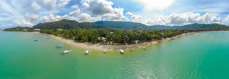 Aerial view of Port Barton Beach on paradise island, tropical travel destination - Port Barton, San...