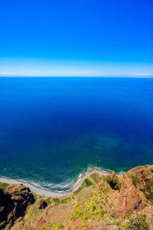 Amazing panorama view from Cabo Girao cliff close to Camara de Lobos on Madeira island, Portugalの写真素材