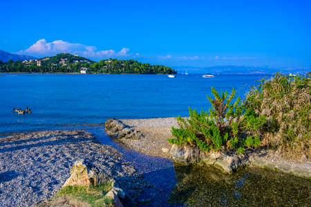 Gouvia beach is close to Kerkyra is a paradise beach with crystal clear azure water in Corfu, Ionian island, Greece, Europeの写真素材