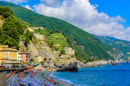 Fegina beach at Monterosso - Village of Cinque Terre National Park at Coast of Italy. Province of La...
