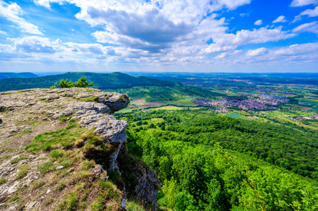 Viewpoint on mountain Breitenstein with a great view to Landscape of Swabian Alb, Ochsenwang,...