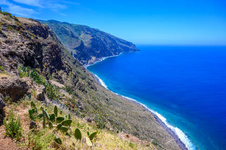 25 Fontes Waterfall - Hiking Levada trail in Laurel forest at Rabacal - Path to the famous Twenty-Five Fountains in beautiful landscape scenery - Madeira Island, Portugalの写真素材