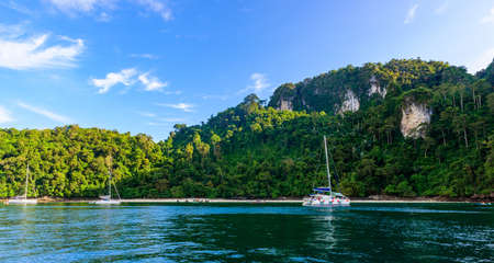 Tonsai beach - about 5 minutes walk from Railay Beach - at Ao Nang - paradise coast scenery in Krabi province, Thailand - Tropical travel destinationの写真素材