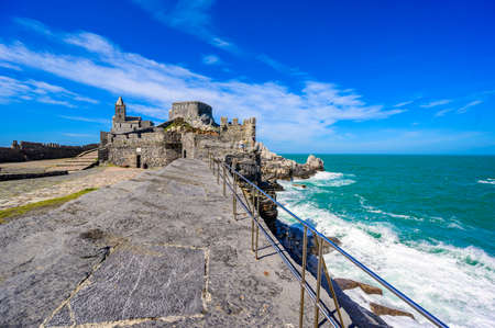 View from Grotta di Lord Byron to beautiful coast scenery - travel destination of Porto Venere, Province of La Spezia - Italyのeditorial素材