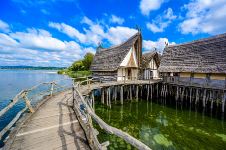 Lake Dwellings Unteruhldingen - The Lake Dwellings of the Stone and Bronze Age (4,000 to 850 BC) are reawakening at Lake Constance (Bodensee) Germany - travel destinationのeditorial素材