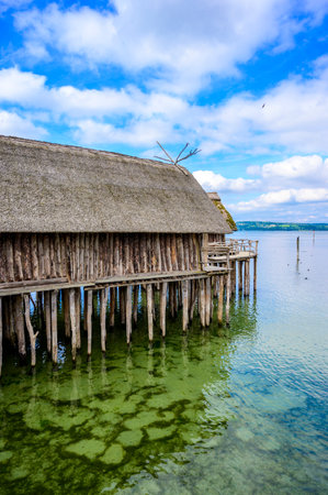 Lake Dwellings Unteruhldingen - The Lake Dwellings of the Stone and Bronze Age (4,000 to 850 BC) are reawakening at Lake Constance (Bodensee) Germany - travel destinationのeditorial素材