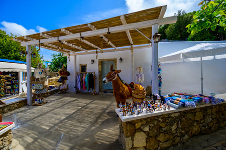Zia - beautiful mountain village with amazing view to coastal scenery of paradise island Kos, Greeceのeditorial素材