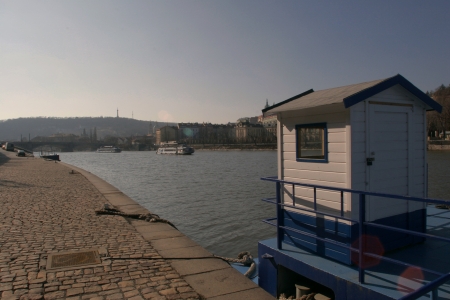 View Along the Vltava River in Prague, Czech Republicの写真素材