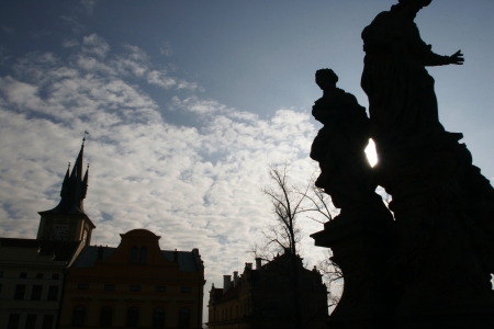 Silhouette Statues in Prague, Czech Republicの写真素材