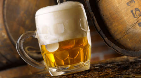 stunning photo shots of beer mugs in the cellarの写真素材