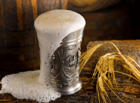 stunning photo shots of beer mugs in the cellarの写真素材