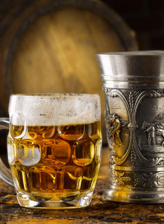 stunning photo shots of beer mugs in the cellarの写真素材