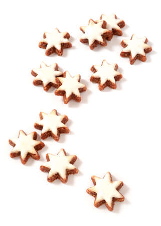 cinnamon stars biscuits isolated over white backgroundの写真素材