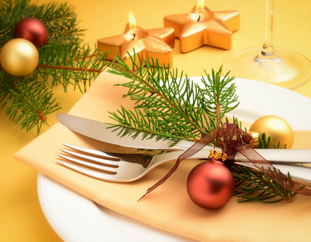 table setting at christmasの写真素材