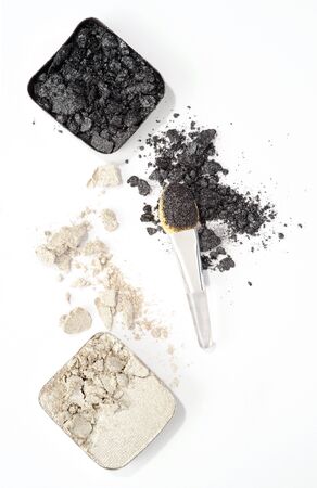light silver and dark gray eyeshadow isolated on white backgroundの写真素材